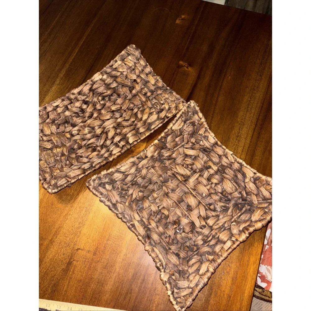 Rectangle Brown Woven Baskets Natural Fibers Set‎ Of Two